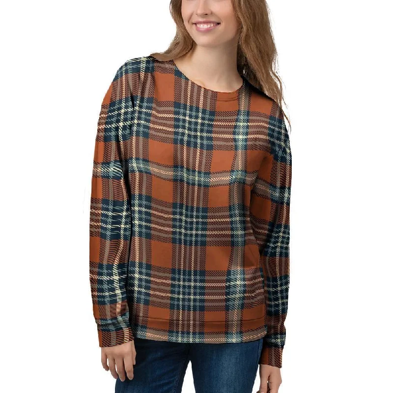 Tartan Orange Plaid Women's Sweatshirt Hoodie with Button Classic Timeless