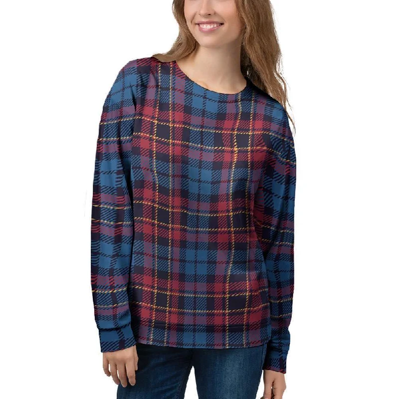 Tartan Red And Blue Plaid Women's Sweatshirt Hooded Sweatshirt Casual Wear Street Style