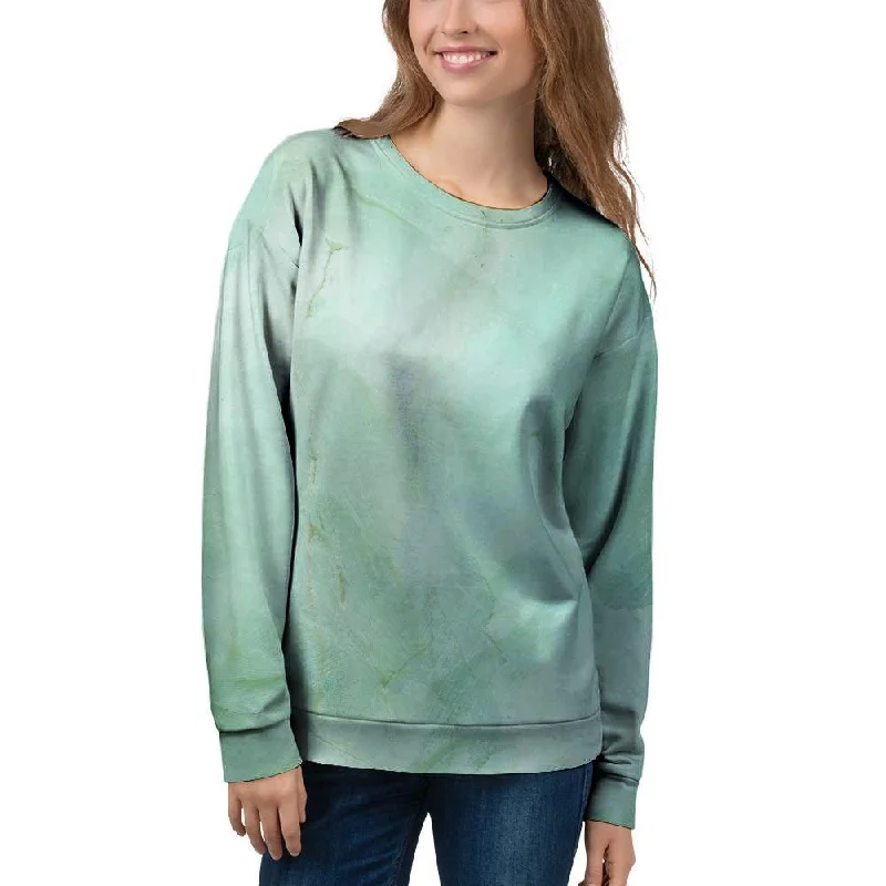Teal Marble Women's Sweatshirt Hoodie with Hem Elastic Stretchable Comfortable