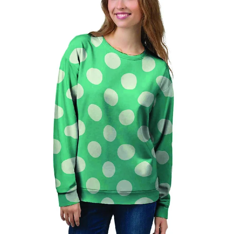 Teal Polka Dot Women's Sweatshirt Hoodie with Slit Hem Functional Movement
