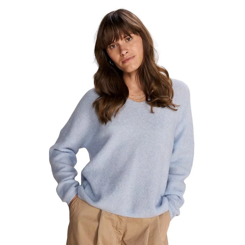 Thora V-Neck Knit Jumper in Cashmere Blue Knit Fabric Woven Fabric Fleece Fabric