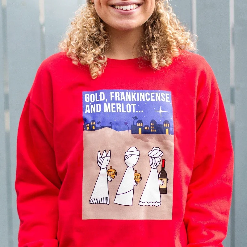 Three Wise Men Funny Wine Christmas Jumper Fitted Loose Oversized