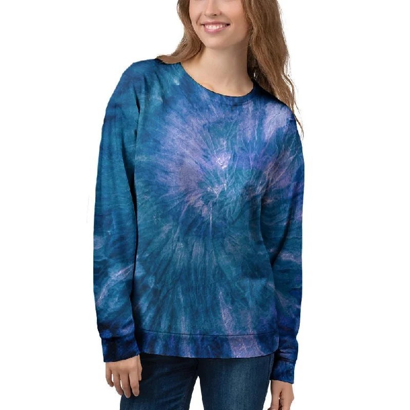 Tie Dye Blue Print Women's Sweatshirt Hoodie with Velcro Closure Adjustable Secure