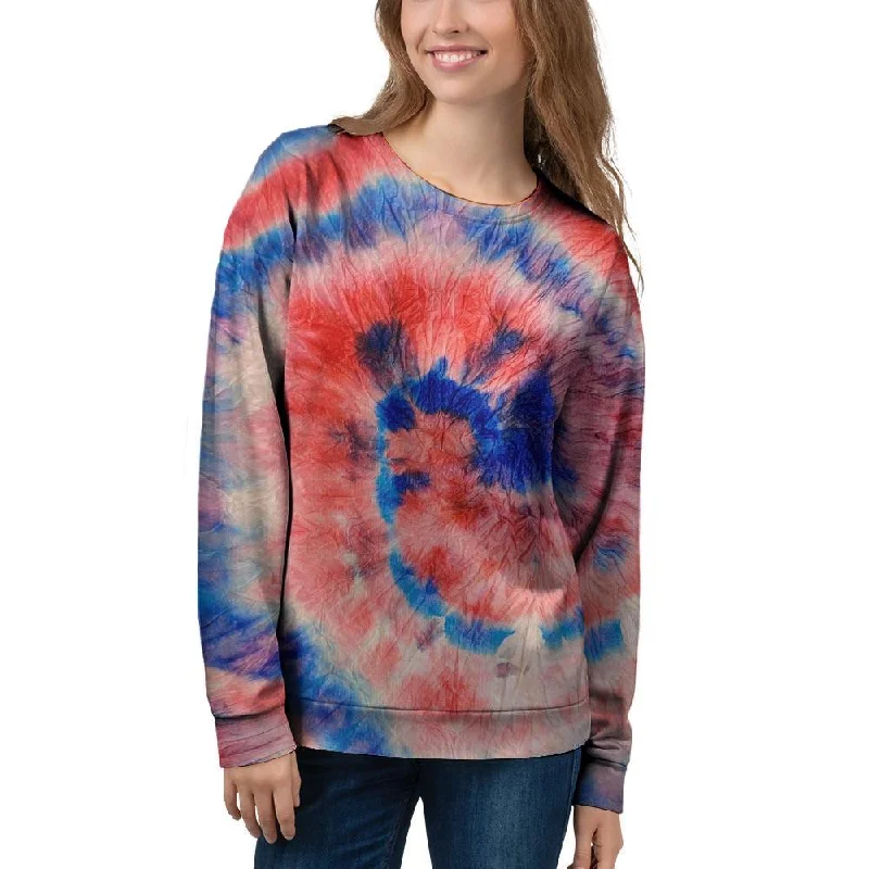 Tie Dye Swirl Batik Women's Sweatshirt Hoodie with Zipper Placket Modern Functional