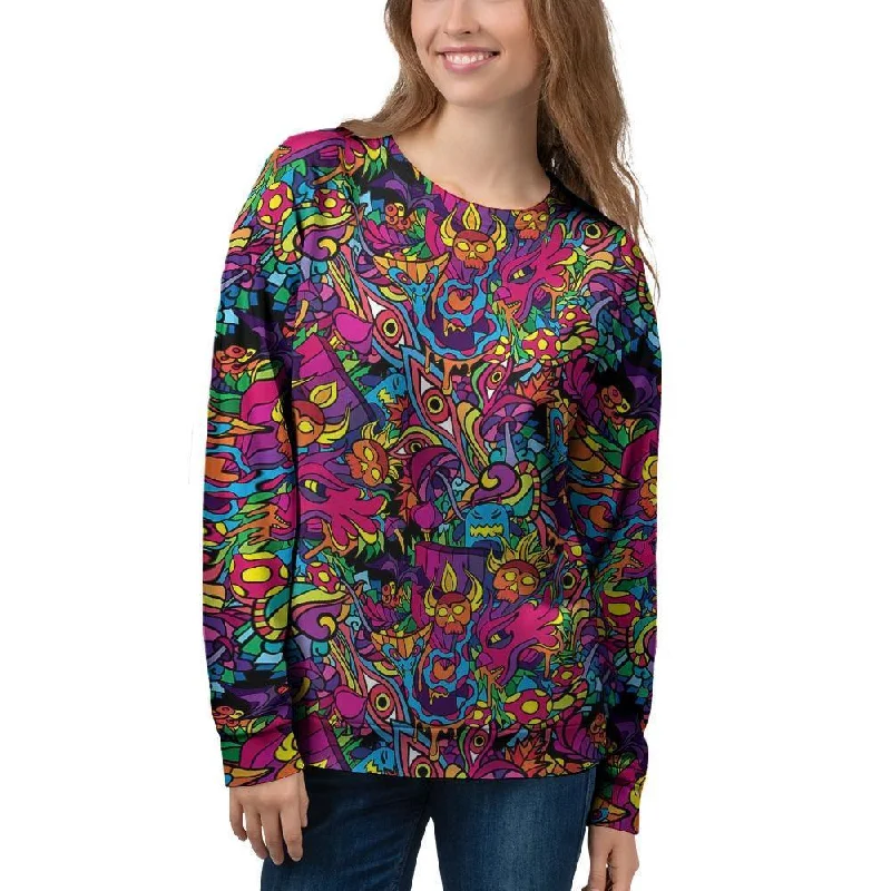 Tribal Hippie Trippy Women's Sweatshirt Hoodie with Cuffed Sleeves Snug Secure