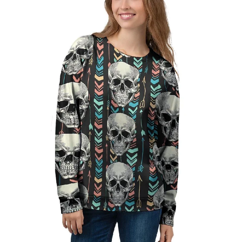Tribal Skull Women's Sweatshirt Hoodie with Bell Sleeves Flared Feminine