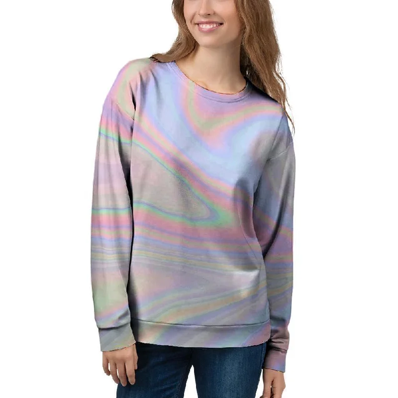 Trippy Holographic Women's Sweatshirt Hoodie with Raw Hem Edgy Unfinished