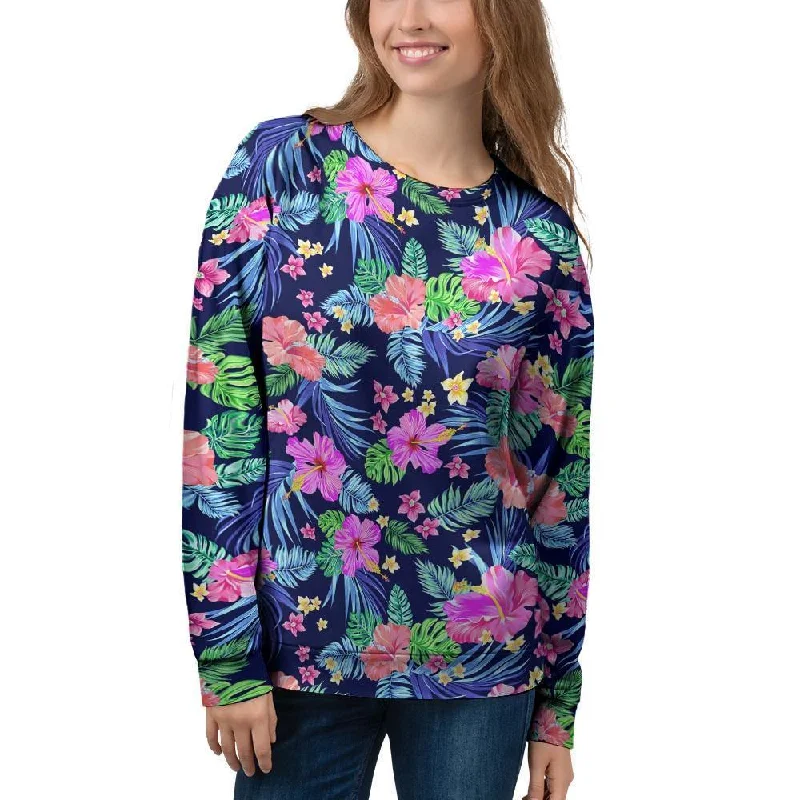 Tropical Exotic Flowers Hibiscus Hawaiian Print Women's Sweatshirt Hoodie with Applique Textured Unique Tropical Exotic Flowers Hibiscus Hawaiian Print Women's Sweatshirt Hoodie with Applique Textured Unique