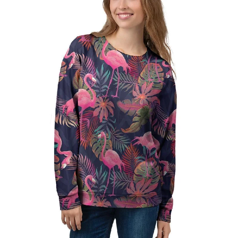 Tropical Flamingo Hawaiian Print Women's Sweatshirt Hoodie with Typography Text Message Tropical Flamingo Hawaiian Print Women's Sweatshirt Hoodie with Typography Text Message