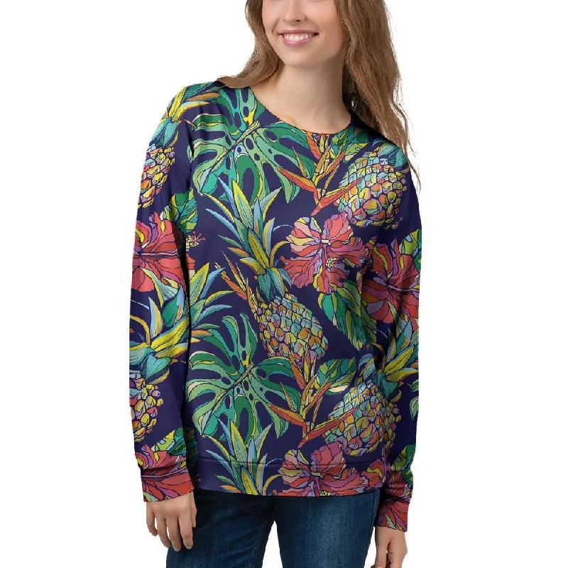 Tropical Floral Pineapple Print Women's Sweatshirt Hoodie with Drawcord Adjustable Secure Tropical Floral Pineapple Print Women's Sweatshirt Hoodie with Drawcord Adjustable Secure