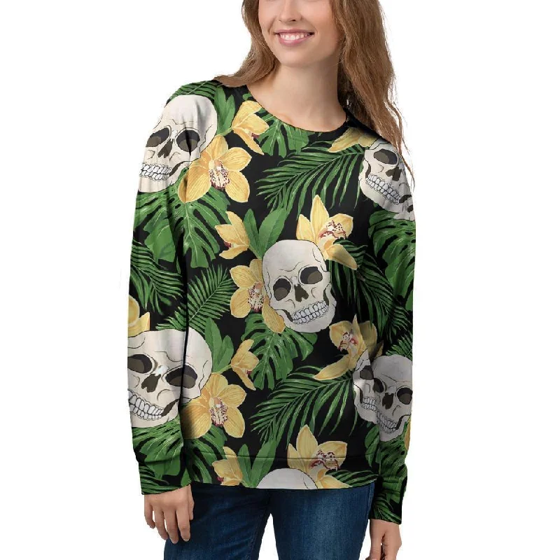 Tropical Floral Skull Women's Sweatshirt Hoodie with Thumb Holes Functional Cozy