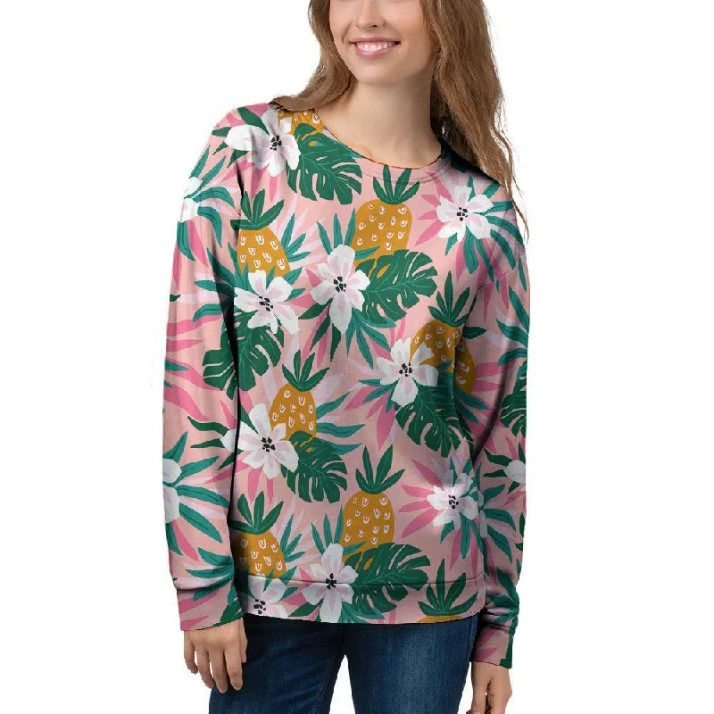 Tropical Flower Hawaiian Pineapple Print Women's Sweatshirt Hoodie with Patch Decorative Personalized Tropical Flower Hawaiian Pineapple Print Women's Sweatshirt Hoodie with Patch Decorative Personalized