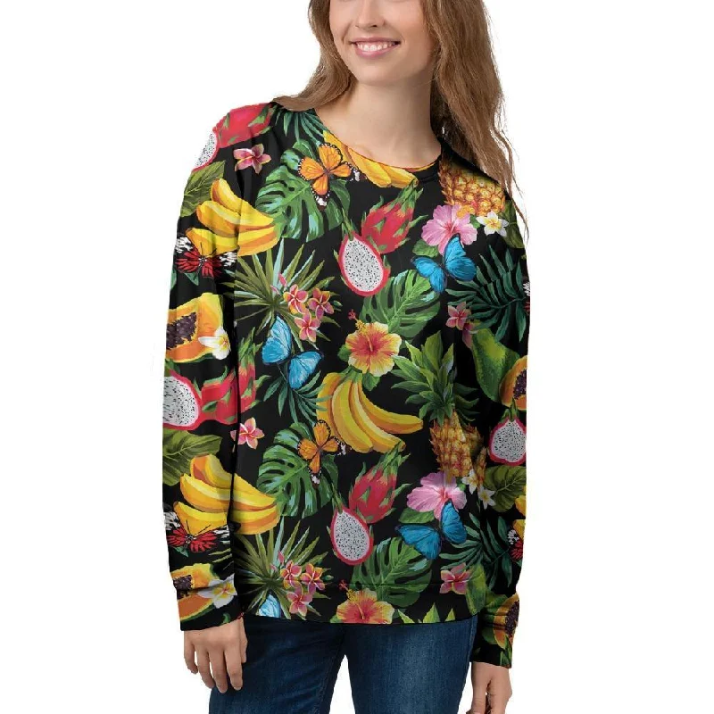 Tropical Fruit Hawaiian Print Women's Sweatshirt Hoodie with Strings Custom Fit Adjustable Tropical Fruit Hawaiian Print Women's Sweatshirt Hoodie with Strings Custom Fit Adjustable