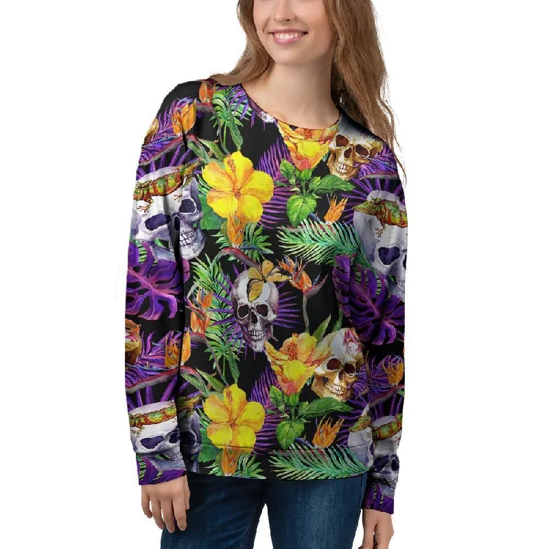 Tropical Hawaiian Skull Women's Sweatshirt Hoodie Jacket Zipper Layering