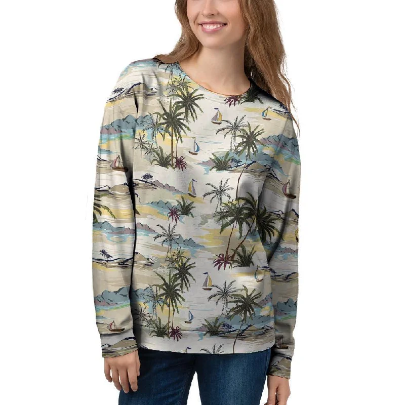 Tropical Palm Lead Island Print Women's Sweatshirt Hoodie with Hem Detail Decorative Unique Tropical Palm Lead Island Print Women's Sweatshirt Hoodie with Hem Detail Decorative Unique