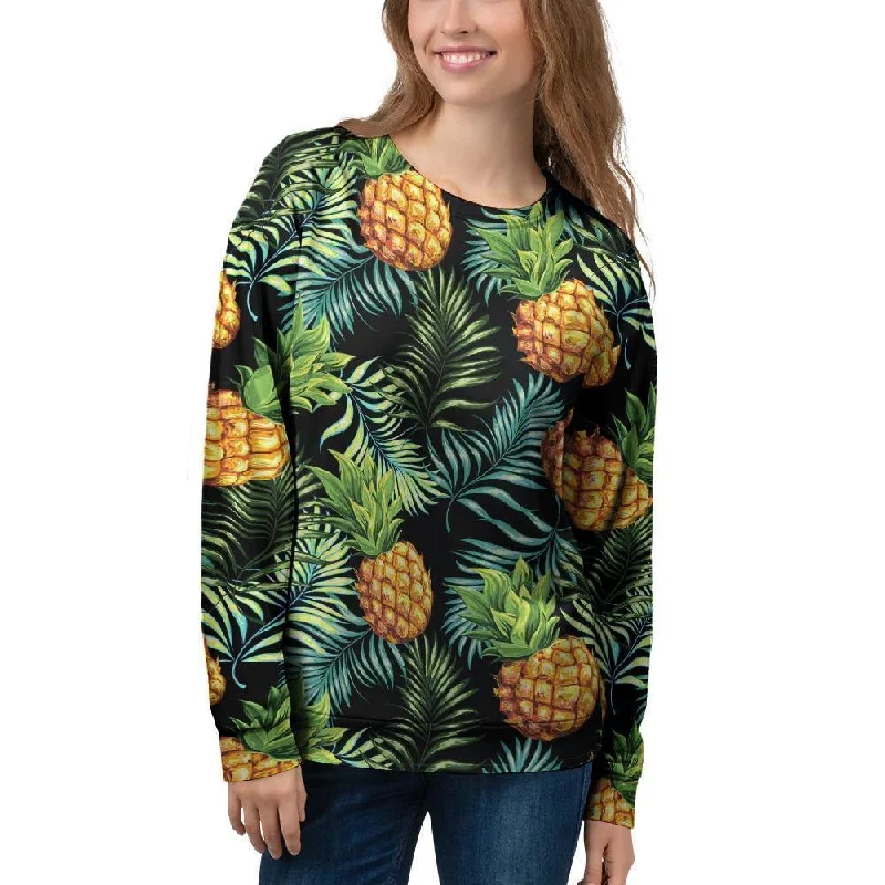 Tropical Palm Leaf Pineapple Print Women's Sweatshirt Hoodie with Side Slits Relaxed Casual Tropical Palm Leaf Pineapple Print Women's Sweatshirt Hoodie with Side Slits Relaxed Casual