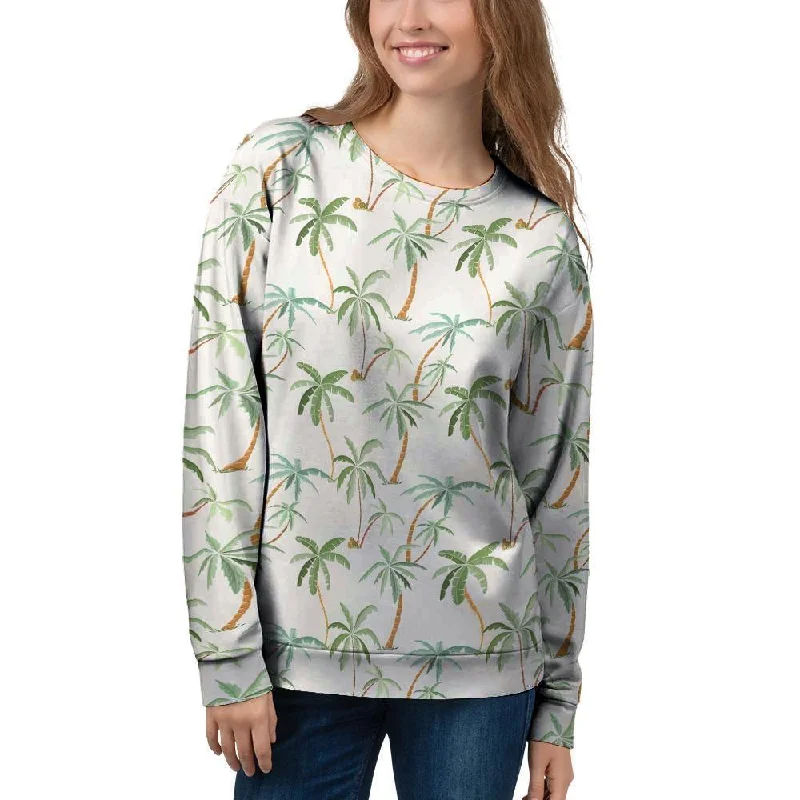 Tropical Palm Tree Hawaiian Print Women's Sweatshirt Hoodie with Tied Waist Feminine Flattering Tropical Palm Tree Hawaiian Print Women's Sweatshirt Hoodie with Tied Waist Feminine Flattering