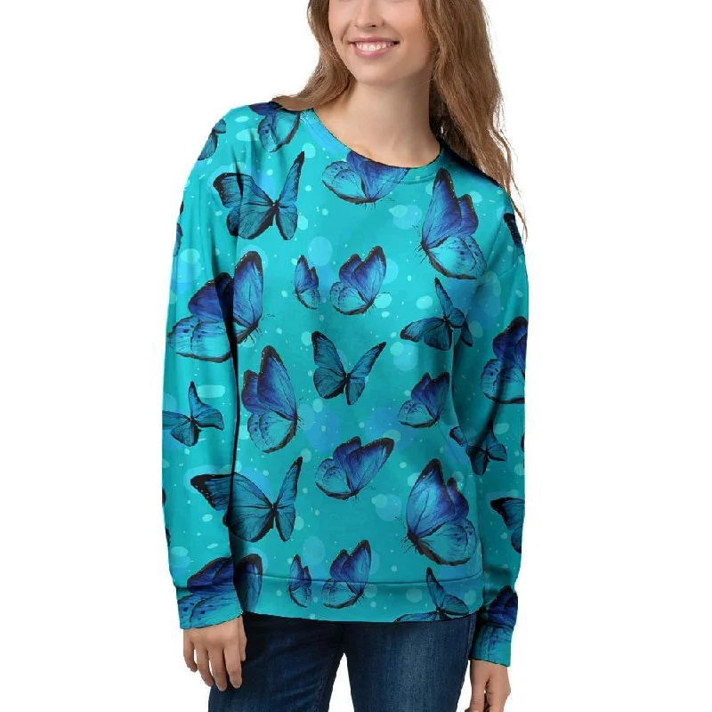 Turquoise Bubble Butterfly Print Women's Sweatshirt Hoodie with Toggle Buttons Decorative Unique Turquoise Bubble Butterfly Print Women's Sweatshirt Hoodie with Toggle Buttons Decorative Unique