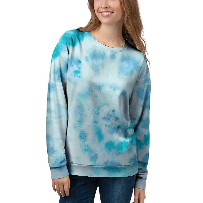 Turquoise Tie Dye Women's Sweatshirt Hoodie with Hidden Zipper Minimalist Clean
