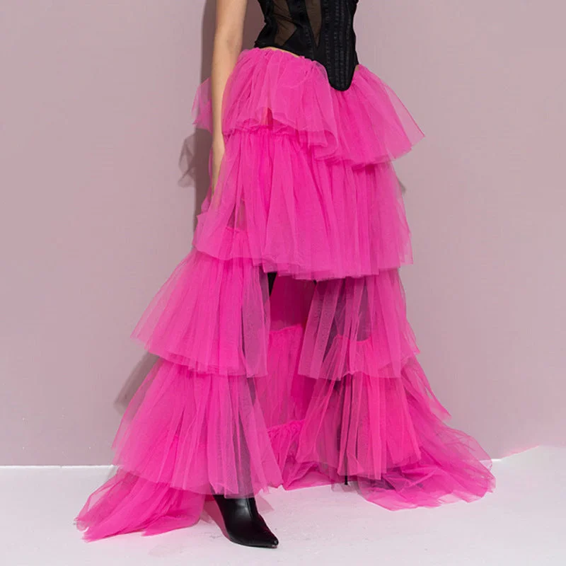 Two-wear layered tulle skirt low waist skirt