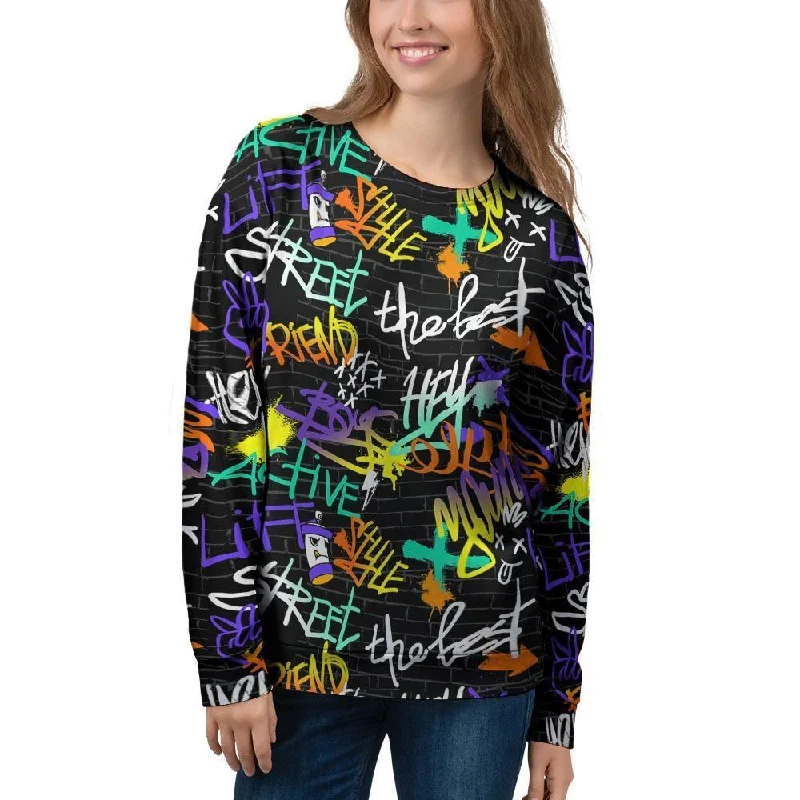 Urban Graffiti Print Women's Sweatshirt Hoodie with Elastic Cuffs Stretchable Comfortable Urban Graffiti Print Women's Sweatshirt Hoodie with Elastic Cuffs Stretchable Comfortable