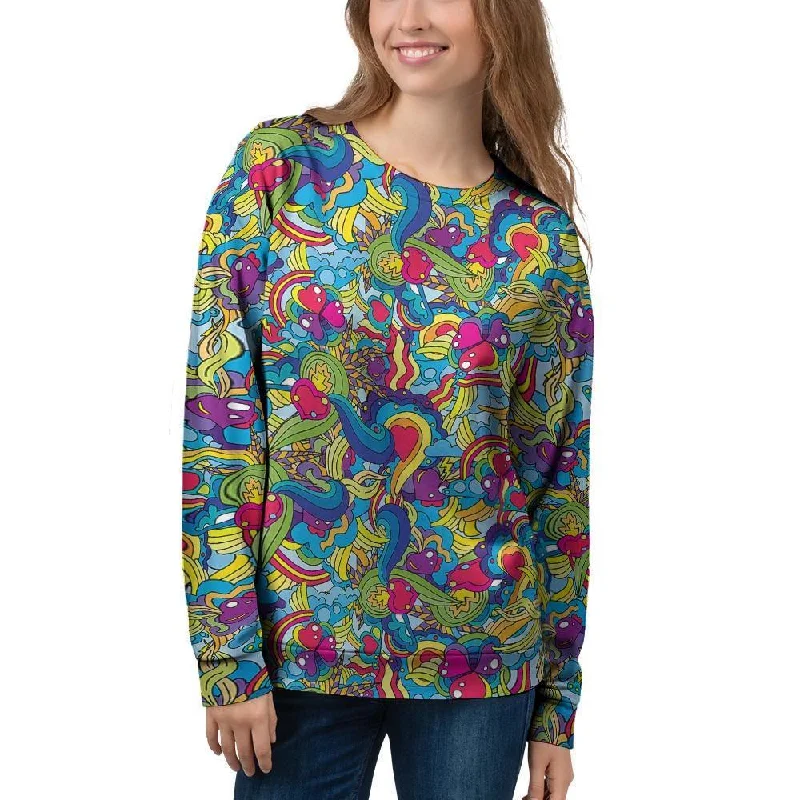 Valentine Heart Hippie Trippy Women's Sweatshirt Hoodie with Puffed Sleeves Voluminous Trendy Valentine Heart Hippie Trippy Women's Sweatshirt Hoodie with Puffed Sleeves Voluminous Trendy