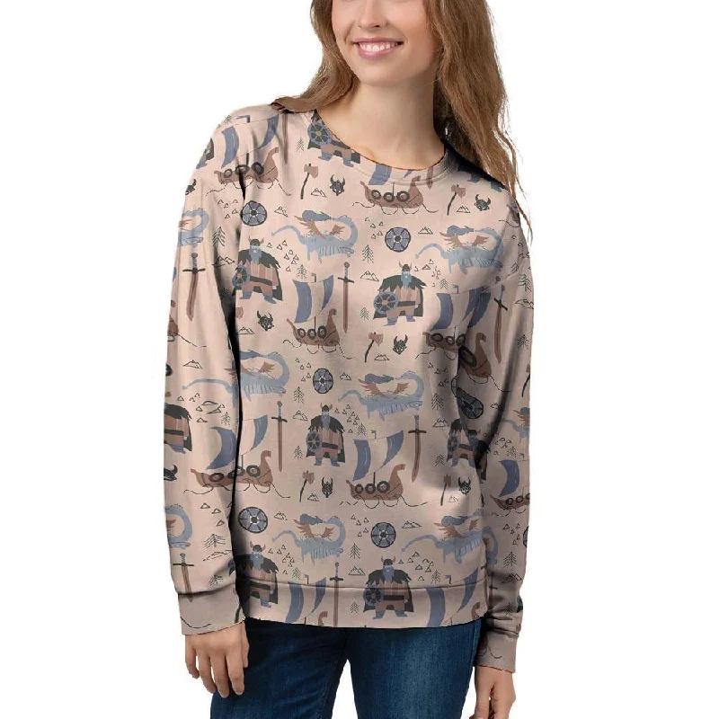 Viking Cartoon Norse Women's Sweatshirt Hoodie with Set-In Sleeves Structured Classic Viking Cartoon Norse Women's Sweatshirt Hoodie with Set-In Sleeves Structured Classic