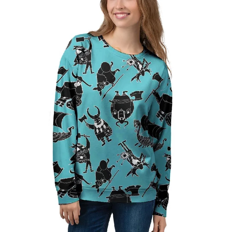 Viking Cartoon Silhouette Women's Sweatshirt Hoodie with Longline Fit Extended Stylish