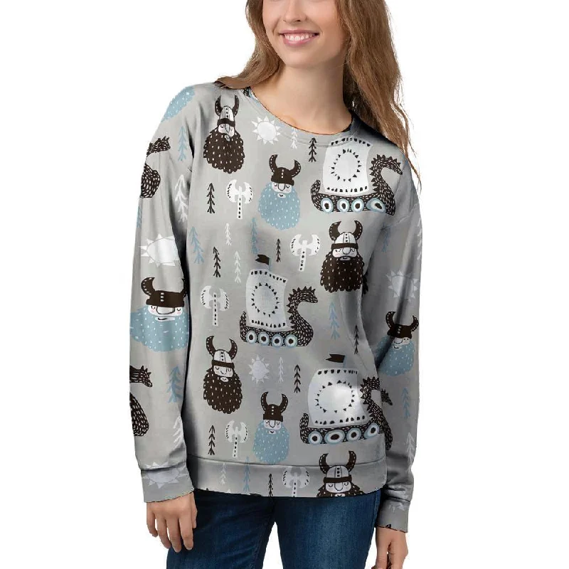 Viking Drakkar Valhalla Women's Sweatshirt Hoodie with Distressed Vintage Worn