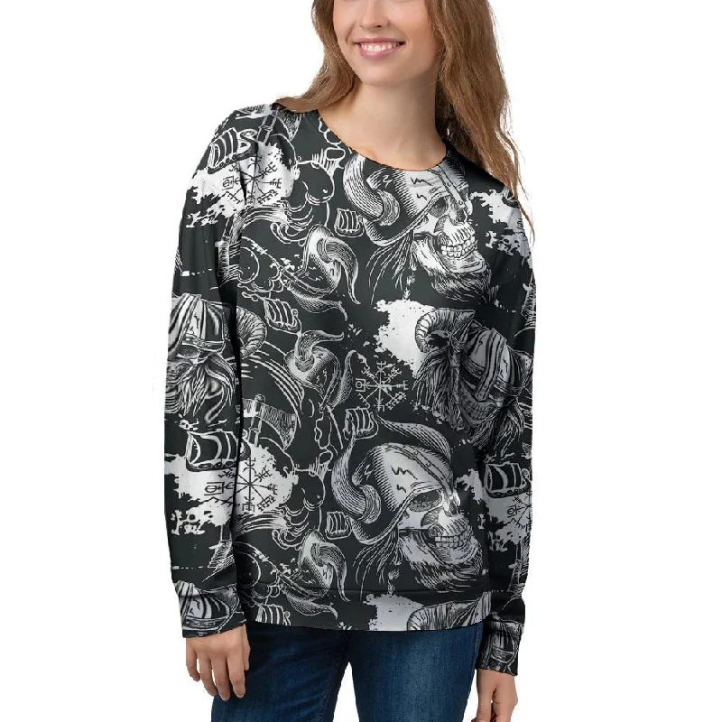 Viking Skull Women's Sweatshirt Hoodie with Tie-Dye Psychedelic Retro