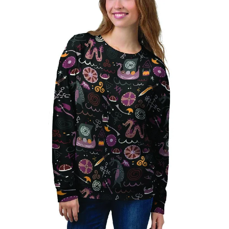 Viking Valhalla Cartoon Women's Sweatshirt Hoodie with Mesh Breathable Sporty