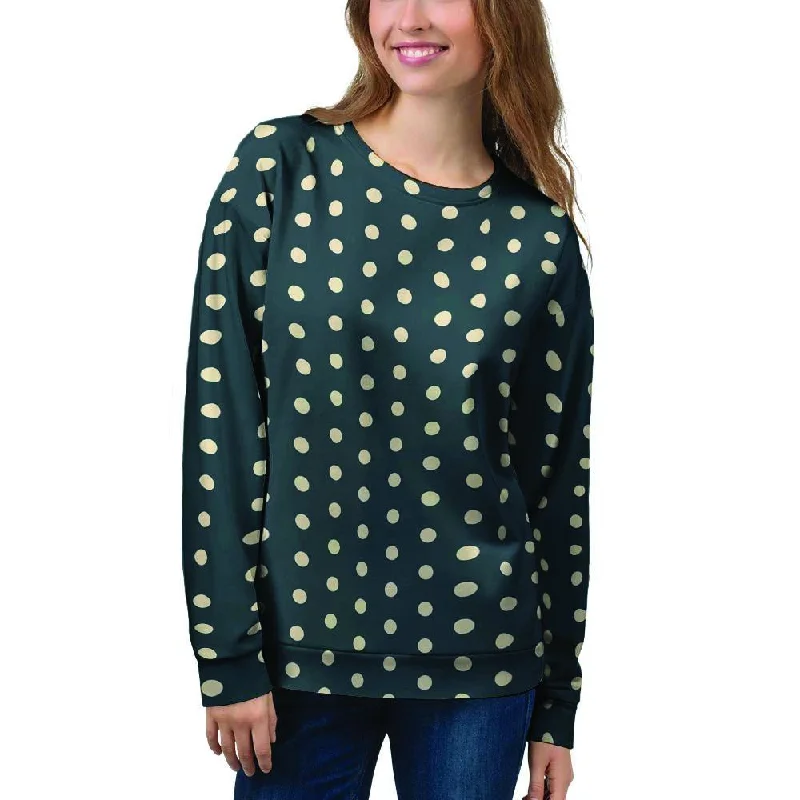 Vintage Black Tiny Polka Dot Women's Sweatshirt Hoodie with Lining Warm Insulated