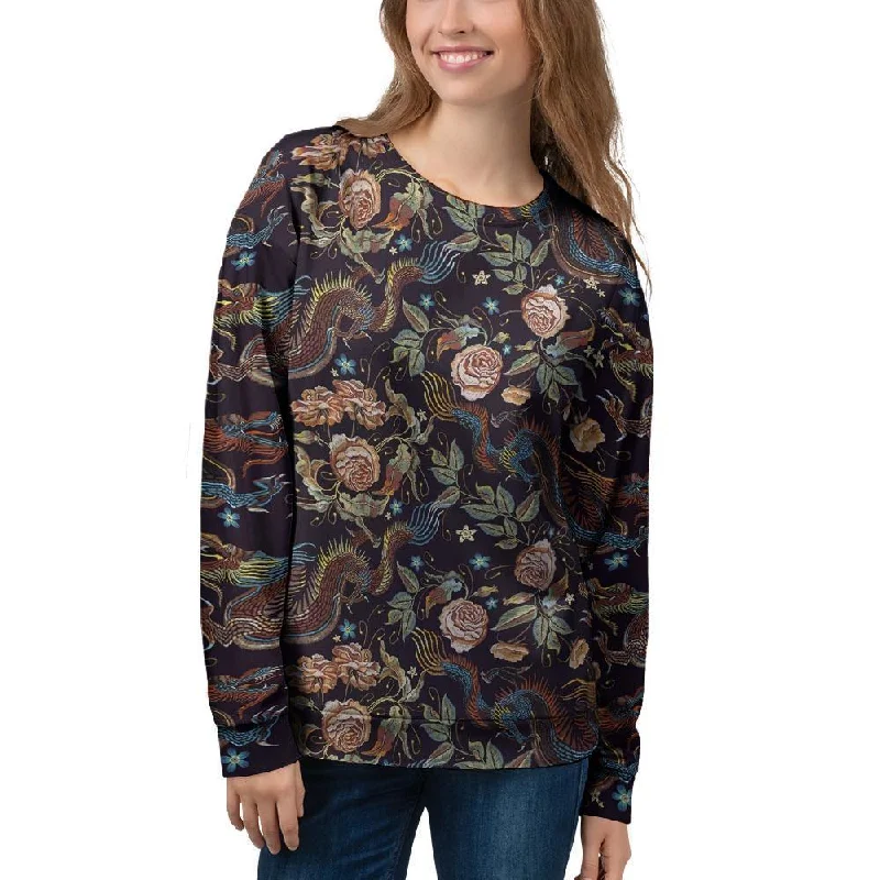 Vintage Chinese Dragon Floral Print Women's Sweatshirt Hoodie with Zipper Versatile Modern Vintage Chinese Dragon Floral Print Women's Sweatshirt Hoodie with Zipper Versatile Modern