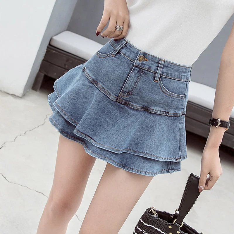 Vintage Denim Mini Skirts Women Summer Sexy Solid Colour Ball Gown Skirts Jeans Female Casual Pocket Slim A-line Mini Skirts zip skirt side