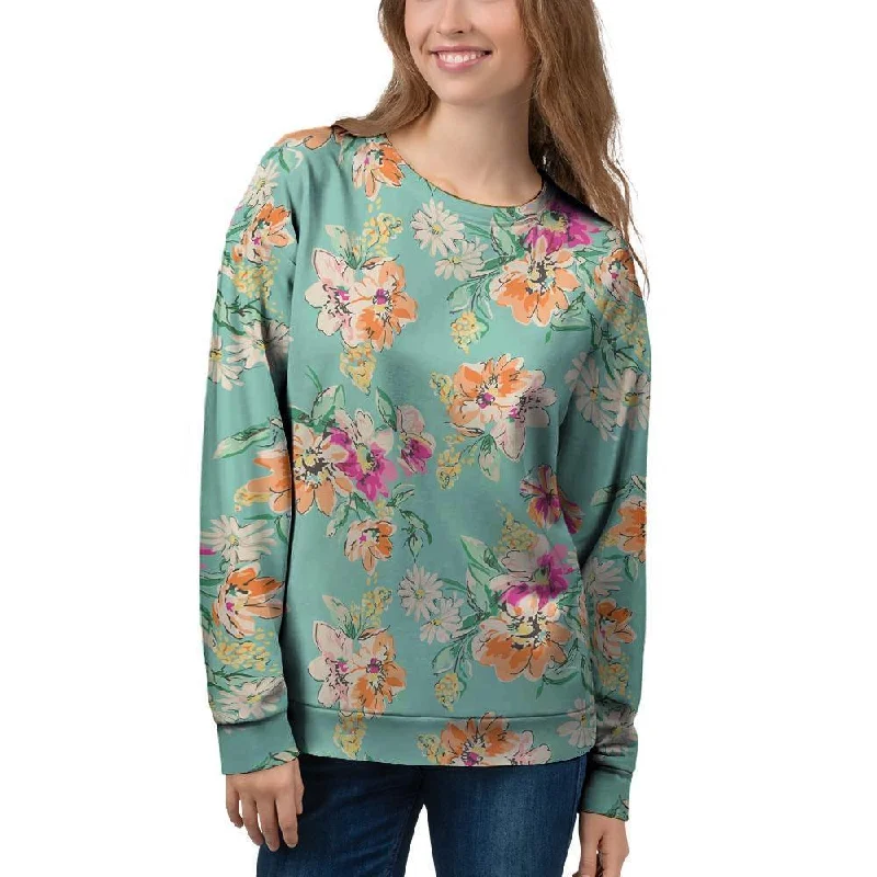 Vintage Pastel Floral Print Women's Sweatshirt Hoodie with Print Artistic Unique