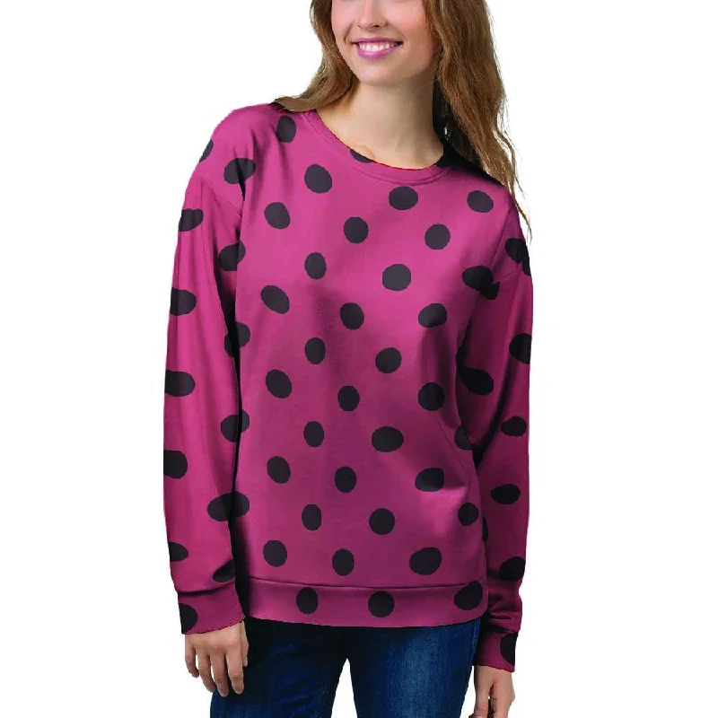 Vintage Pink And Black Polka Dot Women's Sweatshirt Hoodie with Pocket Utility Practical Vintage Pink And Black Polka Dot Women's Sweatshirt Hoodie with Pocket Utility Practical