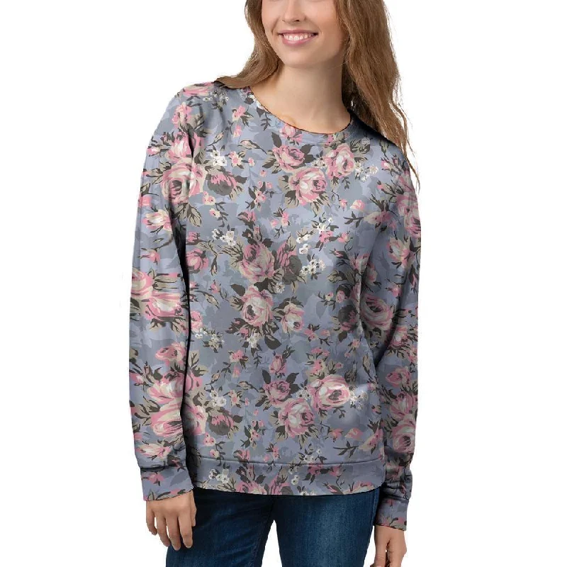 Vintage Pink Rose Flower Print Women's Sweatshirt Graphic Hoodie Design Print