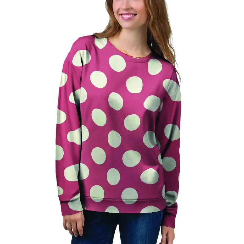 Vintage Red Polka Dot Women's Sweatshirt Zip Hoodie Drawstring Kangaroo Pocket