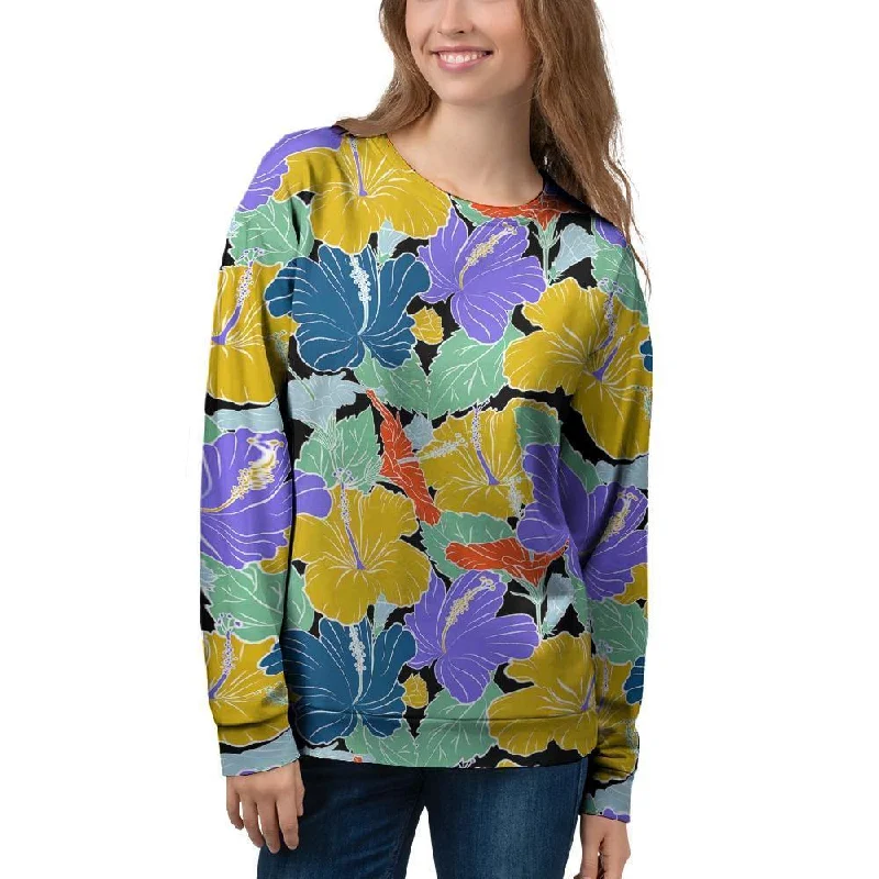 Violet Hibiscus Flower Hawaiian Print Women's Sweatshirt Hoodie with Hem Drawcord Adjustable Customizable Violet Hibiscus Flower Hawaiian Print Women's Sweatshirt Hoodie with Hem Drawcord Adjustable Customizable