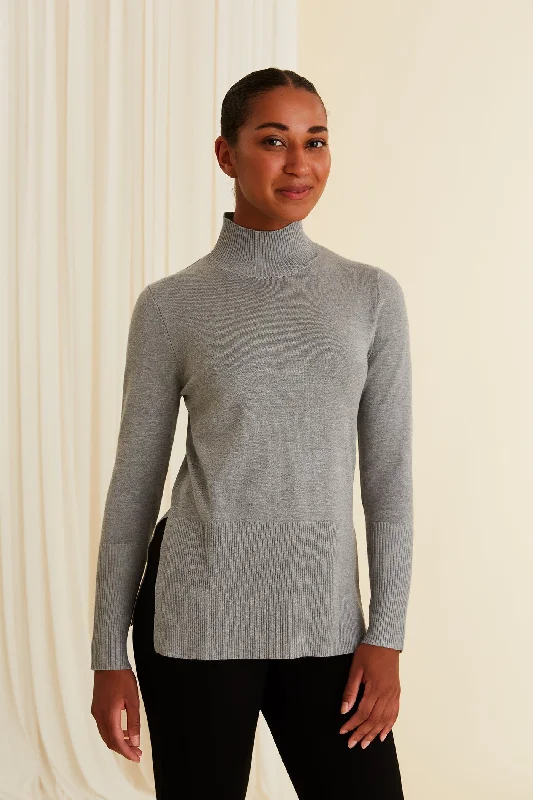 Maxine High Neck Jumper Grey Collared Crew Neck Turtle Neck