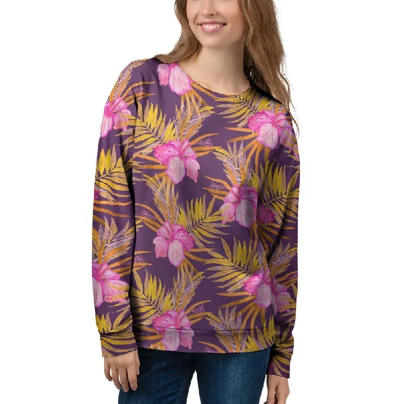 Watercolor Hibiscus Flower Hawaiian Print Women's Sweatshirt Hoodie with Drawstring Waist Adjustable Fitted Watercolor Hibiscus Flower Hawaiian Print Women's Sweatshirt Hoodie with Drawstring Waist Adjustable Fitted