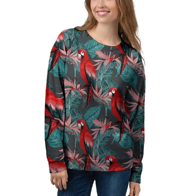 Watercolor Parrot Tropical Print Women's Sweatshirt Hoodie with Toggle Buttons Decorative Unique Watercolor Parrot Tropical Print Women's Sweatshirt Hoodie with Toggle Buttons Decorative Unique