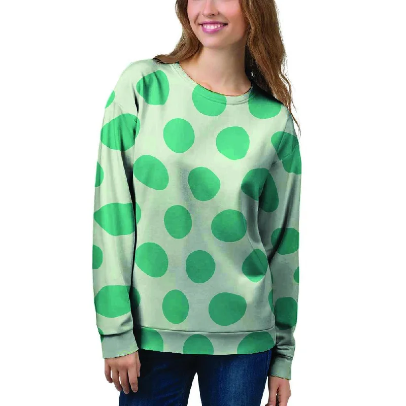White And Green Polka Dot Women's Sweatshirt Hoodie with Elastic Cuffs Stretchable Comfortable White And Green Polka Dot Women's Sweatshirt Hoodie with Elastic Cuffs Stretchable Comfortable
