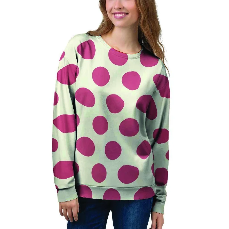 White And Red Polka Dot Women's Sweatshirt Hoodie with Puffed Sleeves Voluminous Trendy White And Red Polka Dot Women's Sweatshirt Hoodie with Puffed Sleeves Voluminous Trendy