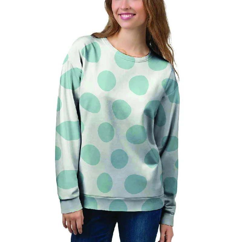 White And Turquoise Polka Dot Women's Sweatshirt Hoodie with Longline Fit Extended Stylish White And Turquoise Polka Dot Women's Sweatshirt Hoodie with Longline Fit Extended Stylish