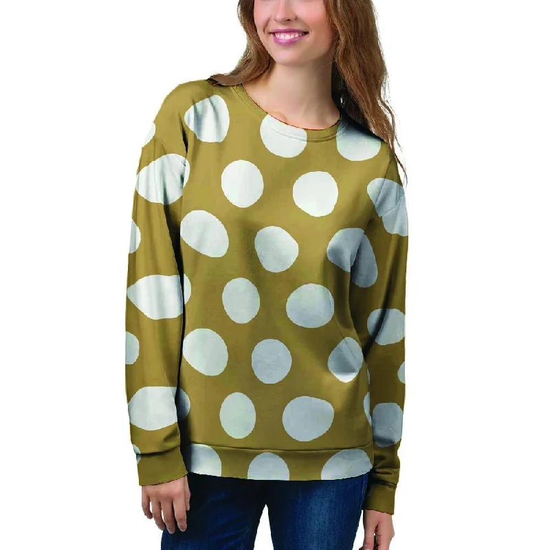 White And Yellow Polka Dot Women's Sweatshirt Hoodie with Distressed Vintage Worn