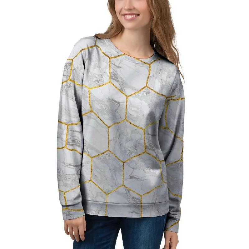 White Gold Tile Marble Women's Sweatshirt Hoodie with Tie-Dye Psychedelic Retro