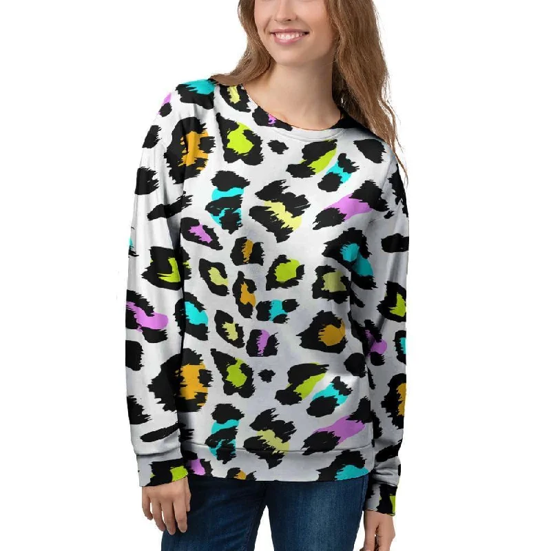 White Leopard Women's Sweatshirt Hoodie with Sequins Glamorous Eye-catching