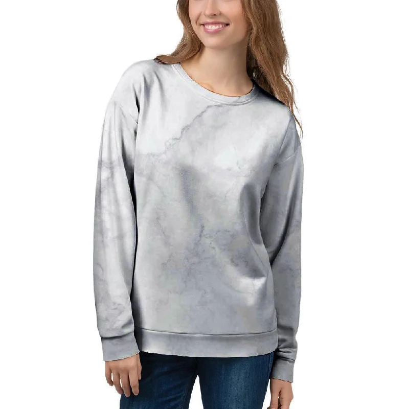 White Marble Women's Sweatshirt Hoodie with Stripes Bold Sporty