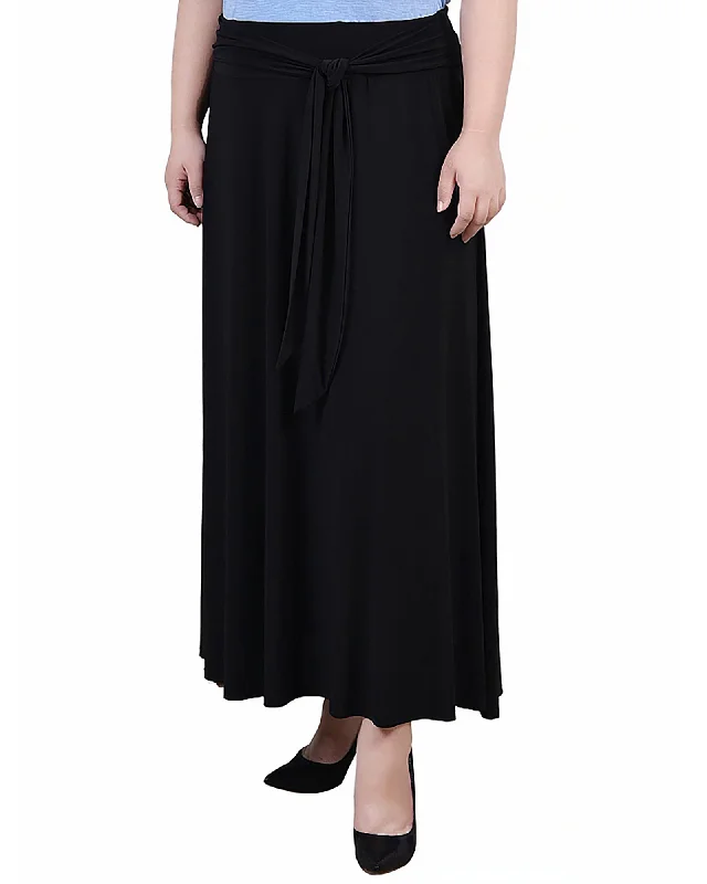 Plus Size Maxi Skirt With Sash Waist Tie a-line skirt cut